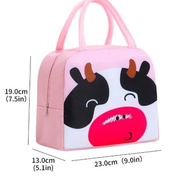 Cow Lunch Bag Insulated Double Handle Pink - Picture 1 of 2